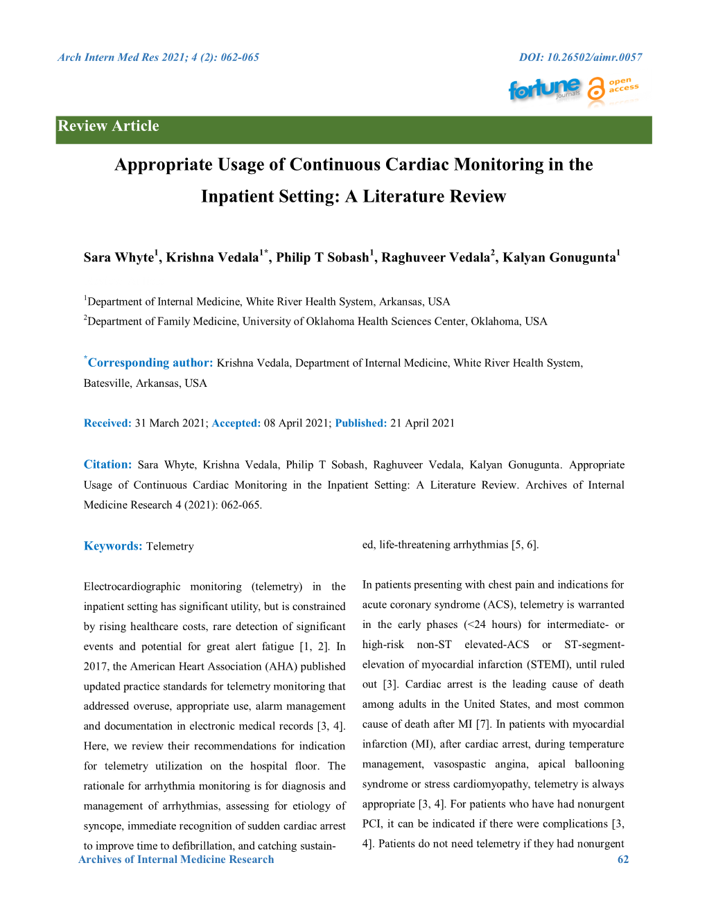 Appropriate Usage of Continuous Cardiac Monitoring in the Inpatient Setting: a Literature Review