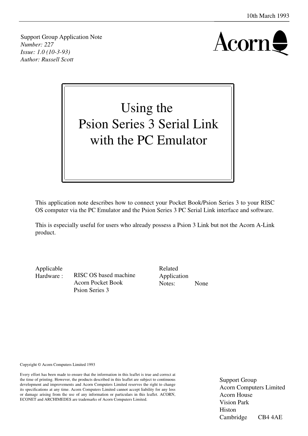 Using the Psion Series 3 Serial Link with the PC Emulator