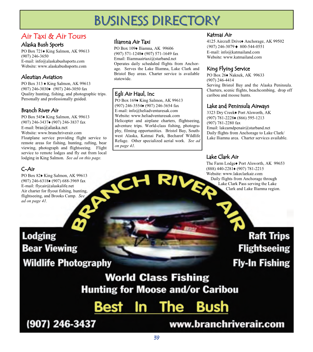 Bristol Bay Visitor Guide Business Directory