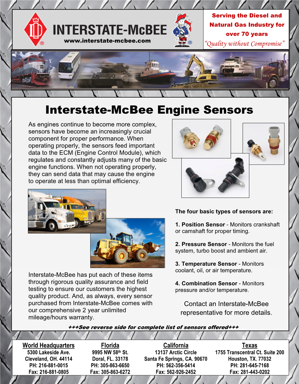 Interstate-Mcbee Engine Sensors As Engines Continue to Become More Complex, Sensors Have Become an Increasingly Crucial Component for Proper Performance