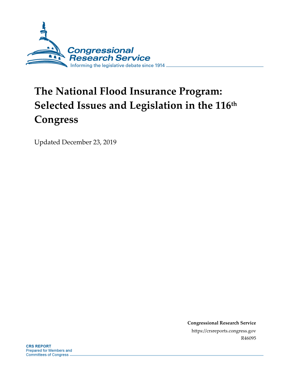 The National Flood Insurance Program: Selected Issues and Legislation in the 116Th Congress