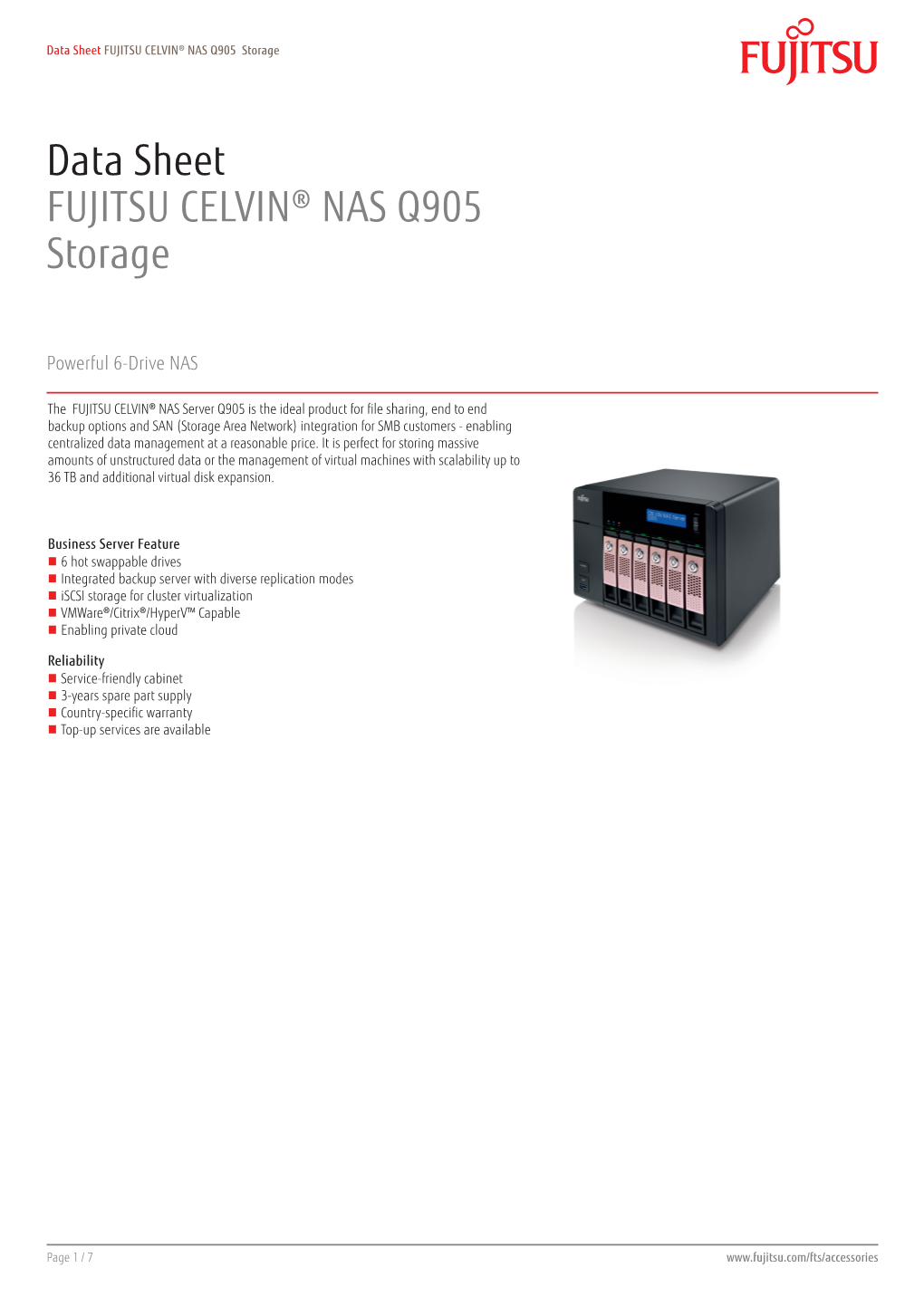 Data Sheet FUJITSU CELVIN® NAS Q905 Storage
