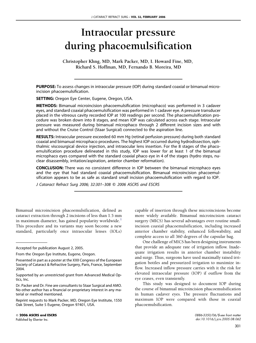 Intraocular Pressure During Phacoemulsification