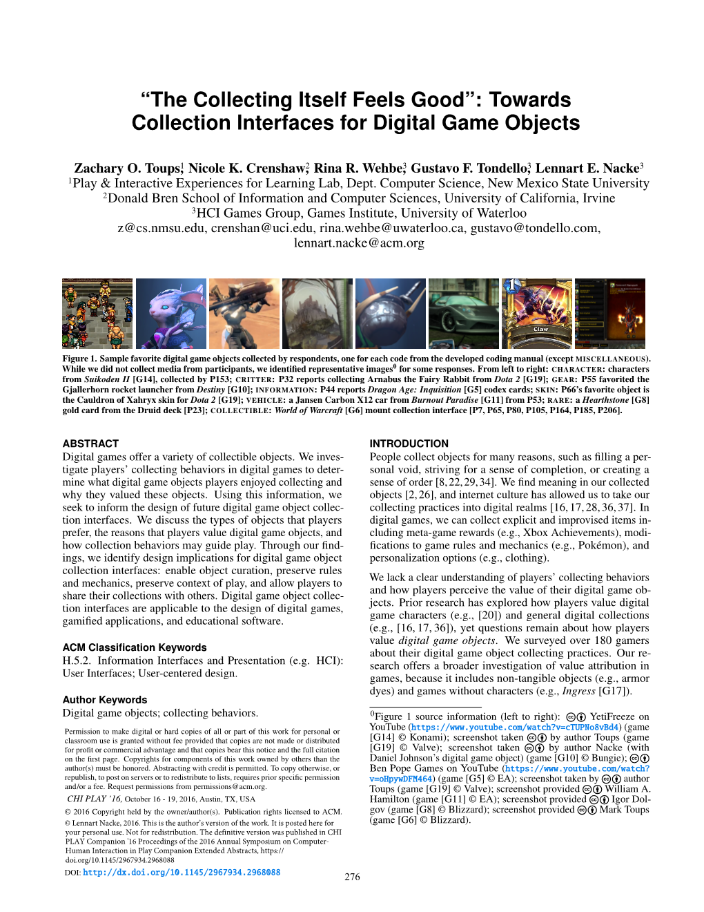 Towards Collection Interfaces for Digital Game Objects