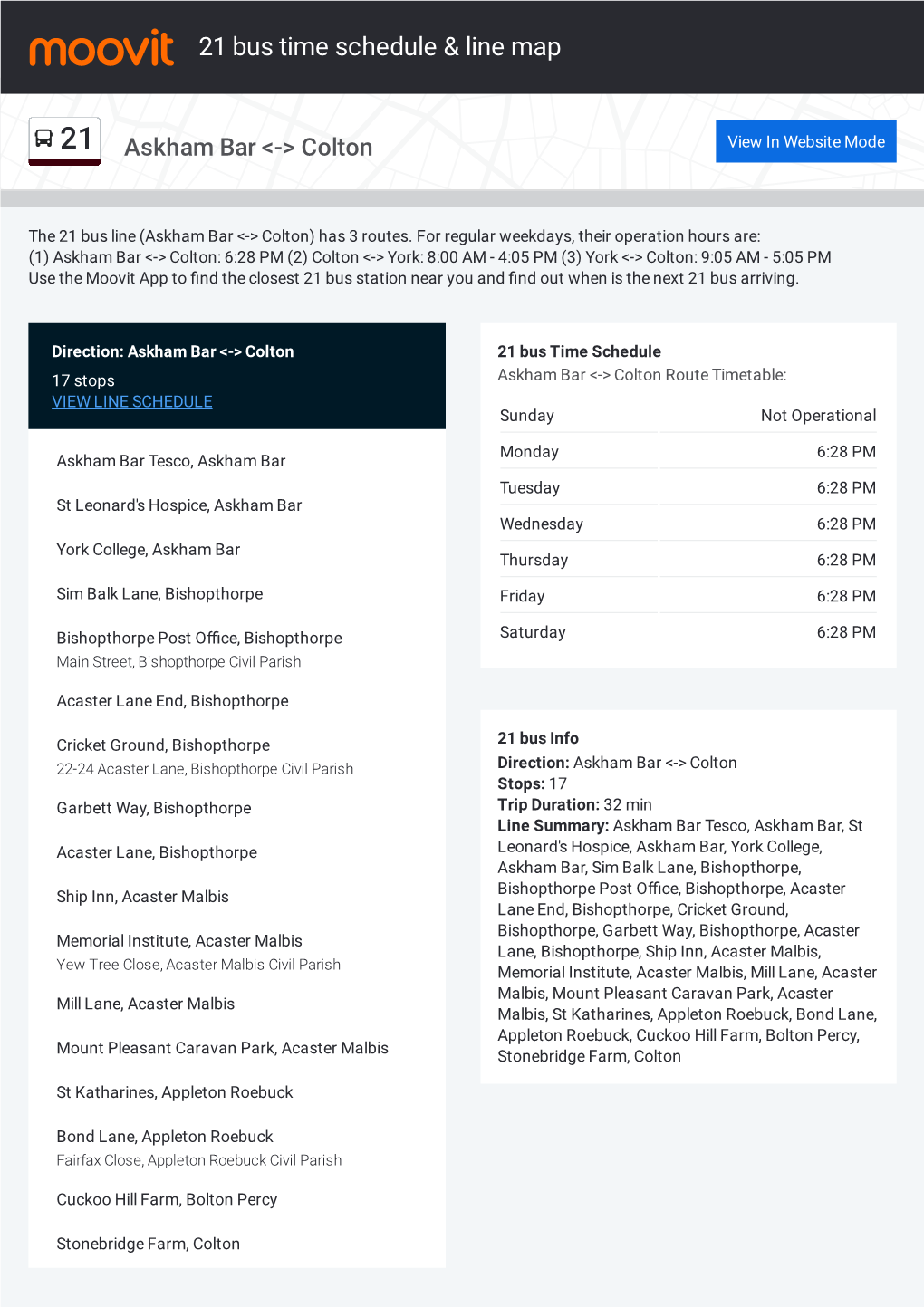 21 Bus Time Schedule & Line Route