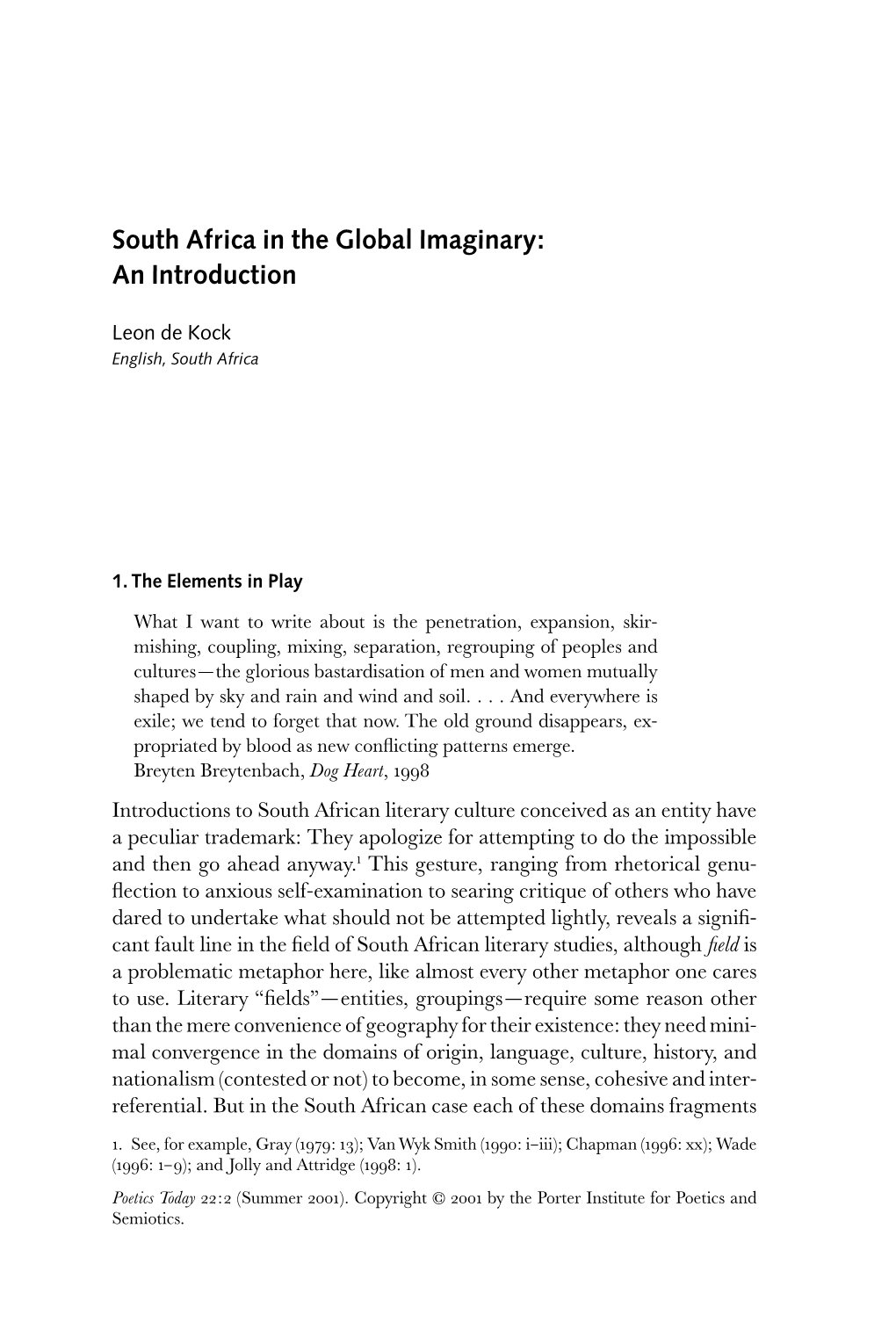 South Africa in the Global Imaginary: an Introduction