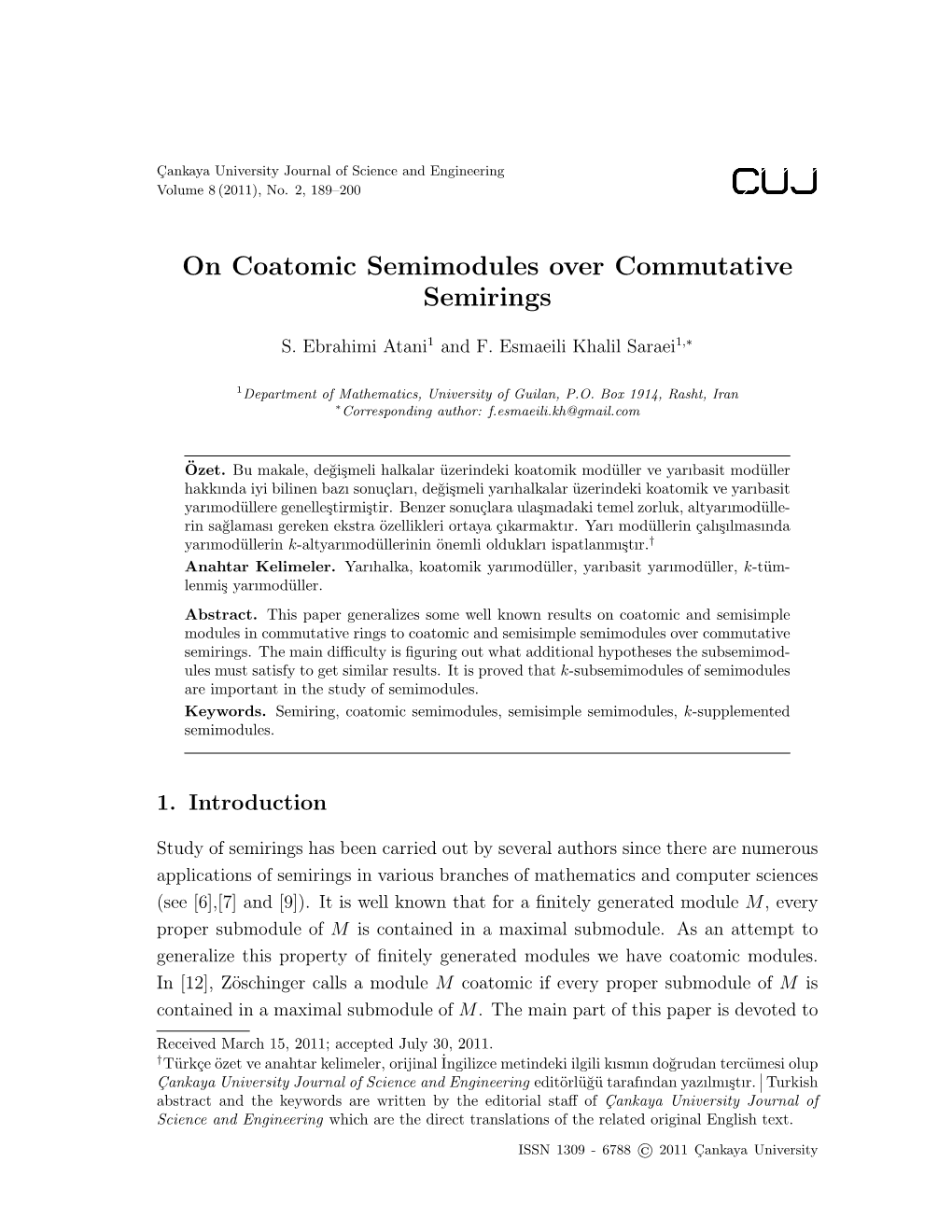 On Coatomic Semimodules Over Commutative Semirings