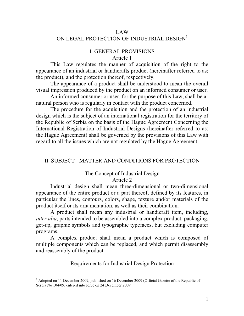 Law on the Legal Protection of Industrial Design („Official Gazette of the RS”, No