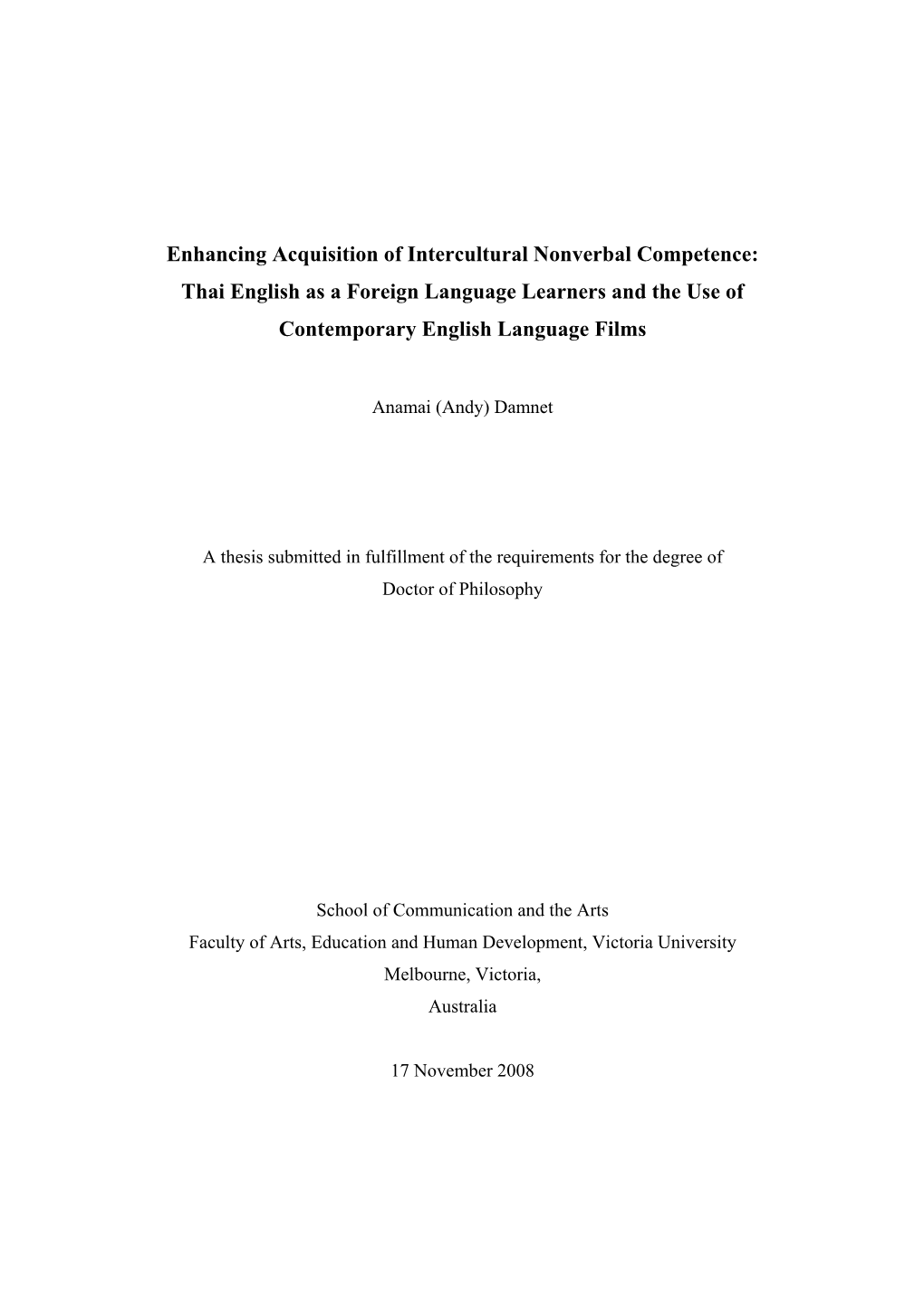 Enhancing Acquisition of Intercultural Non-Verbal Competence: Thai