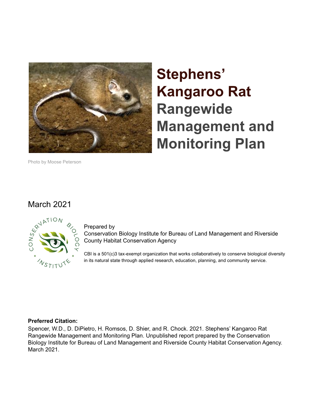 2021 Rangewide SKR Management & Monitoring Plan
