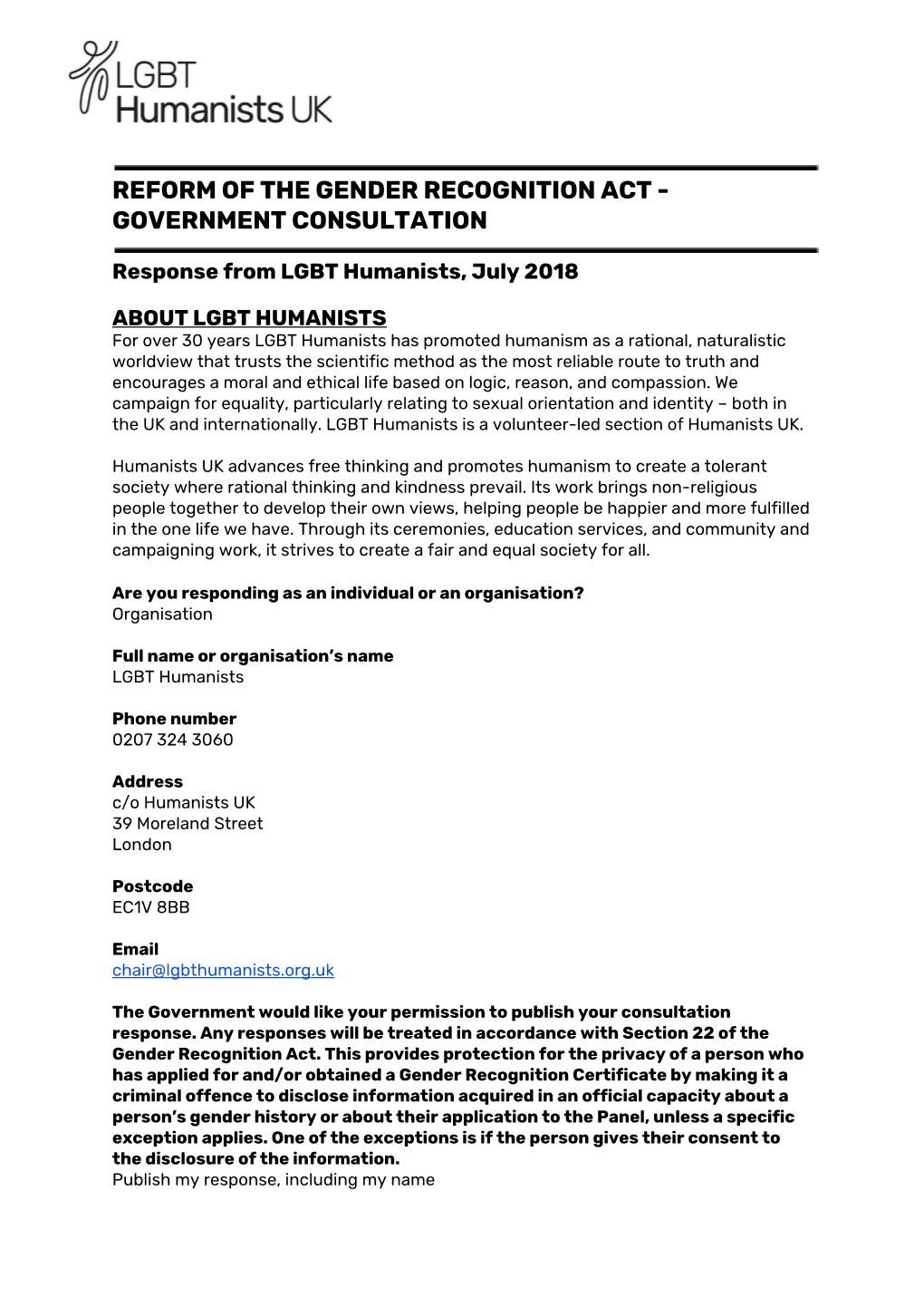 Reform of the Gender Recognition Act - Government Consultation