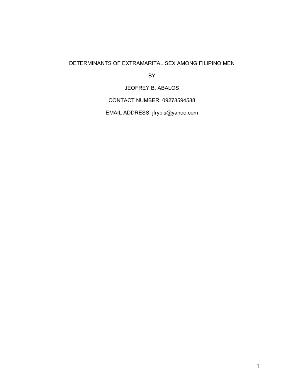 Determinants of Extramarital Sex Among Filipino Men By