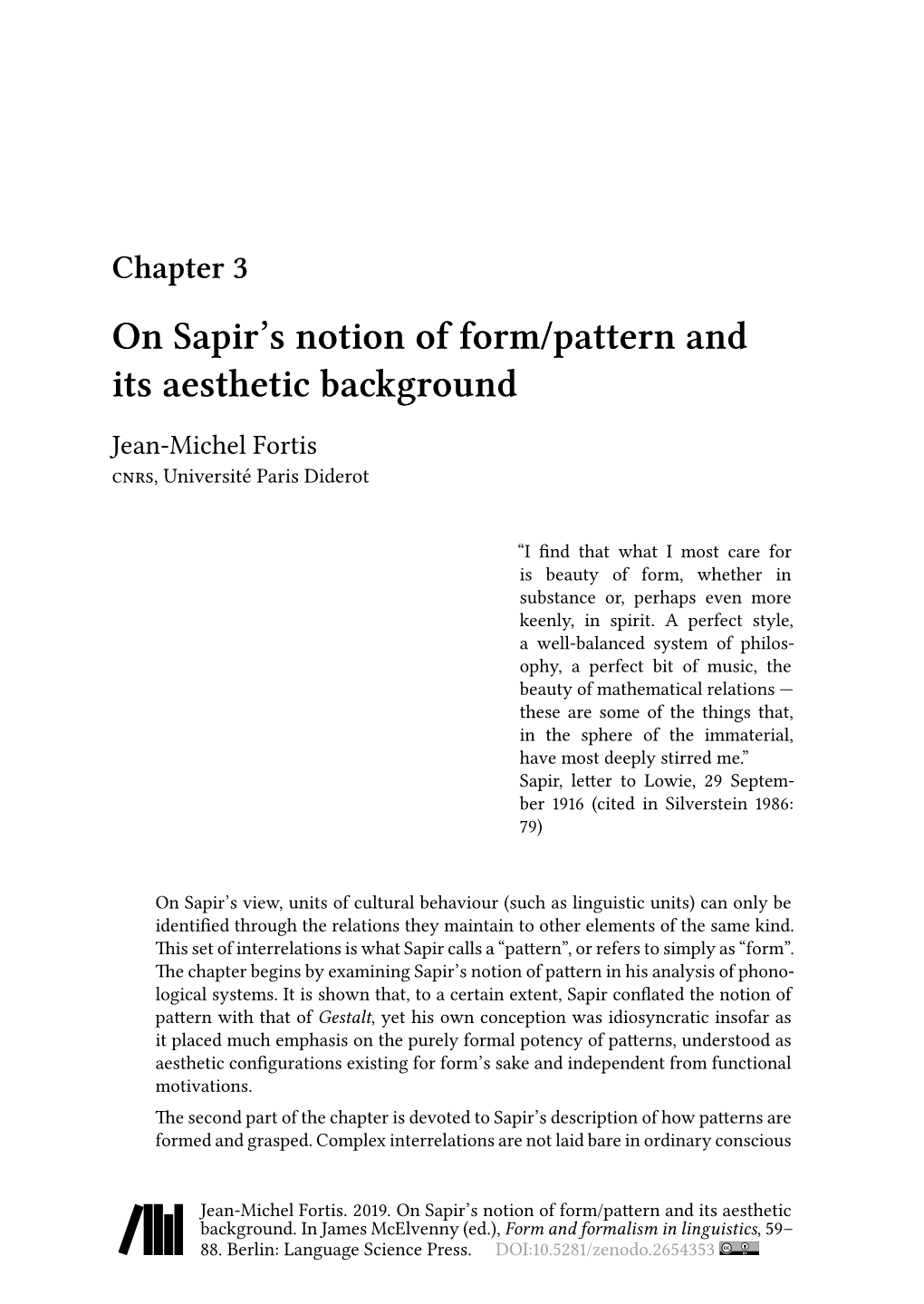 On Sapir's Notion of Form/Pattern and Its Aesthetic Background