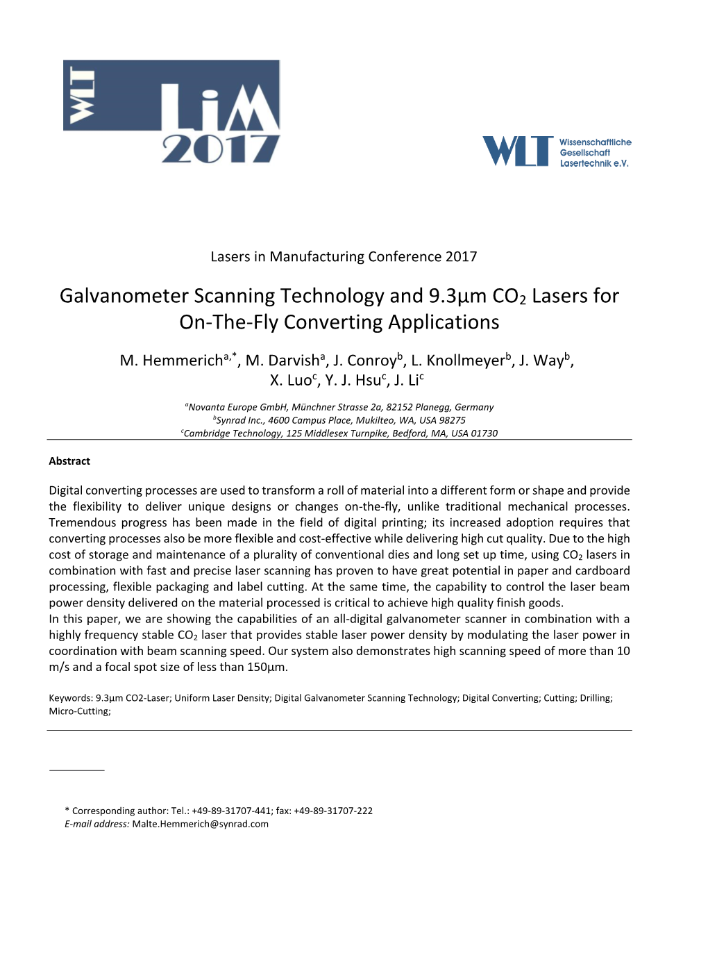 Galvanometer Scanning Technology and 9.3Μm CO2 Lasers for On-The-Fly Converting Applications