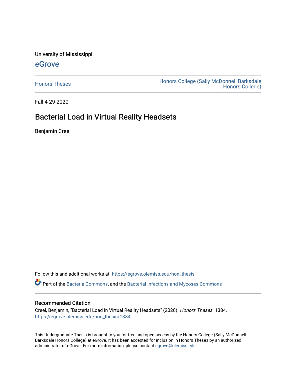 Bacterial Load in Virtual Reality Headsets