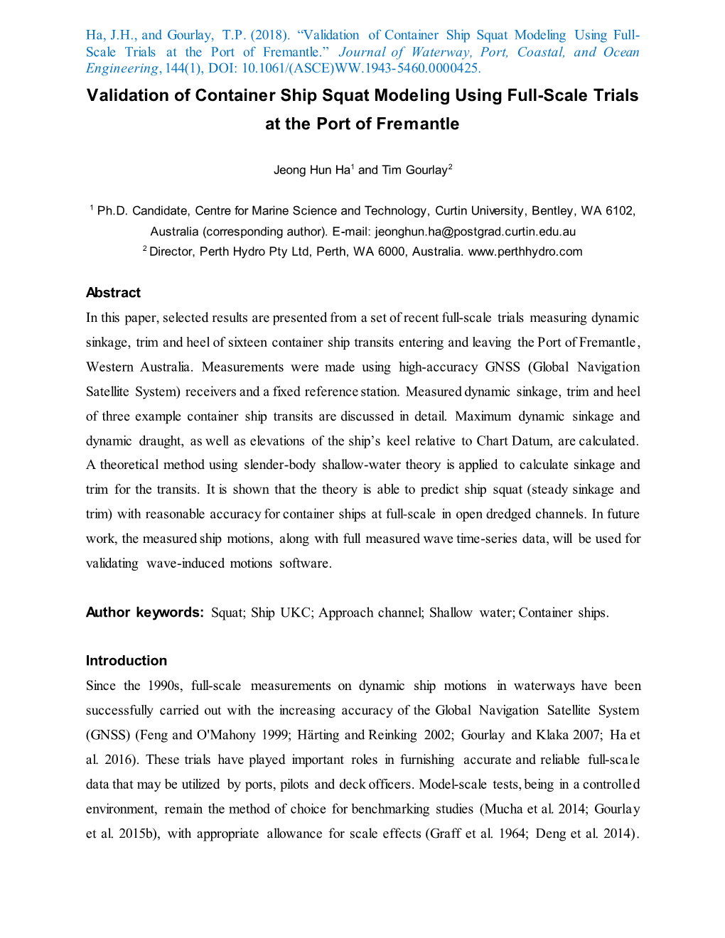 Validation of Container Ship Squat Modeling Using Full