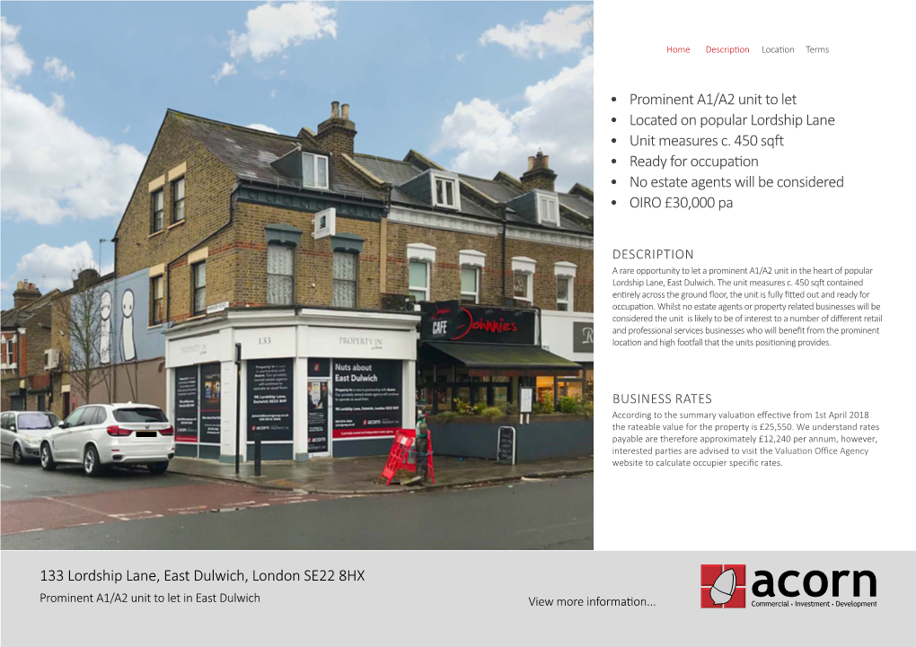 133 Lordship Lane, East Dulwich, London SE22 8HX • Prominent A1