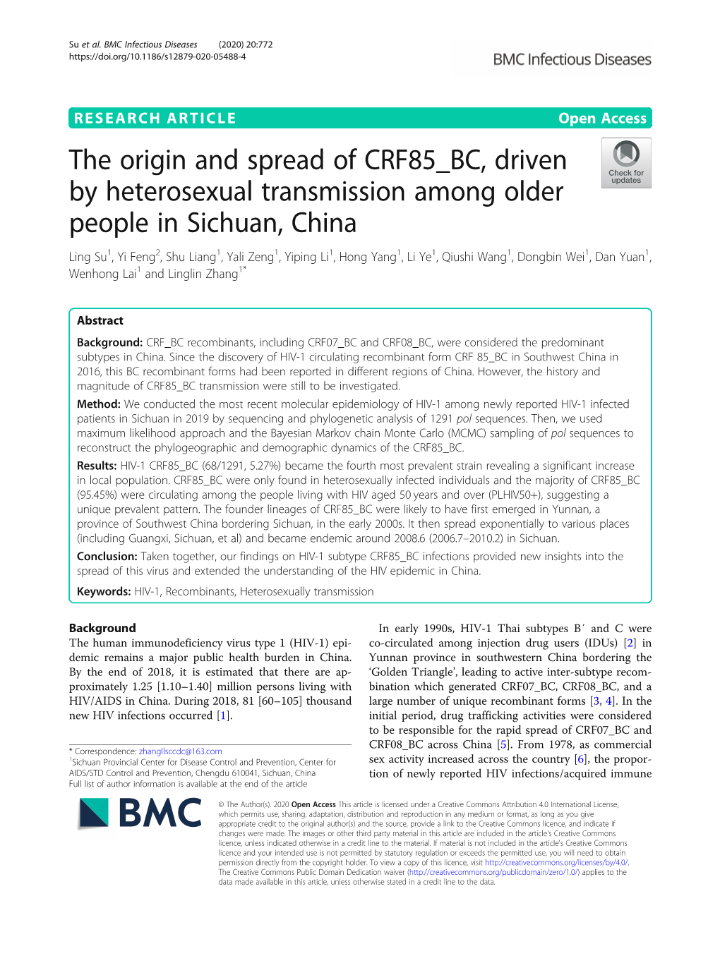 The Origin and Spread of CRF85 BC, Driven by Heterosexual