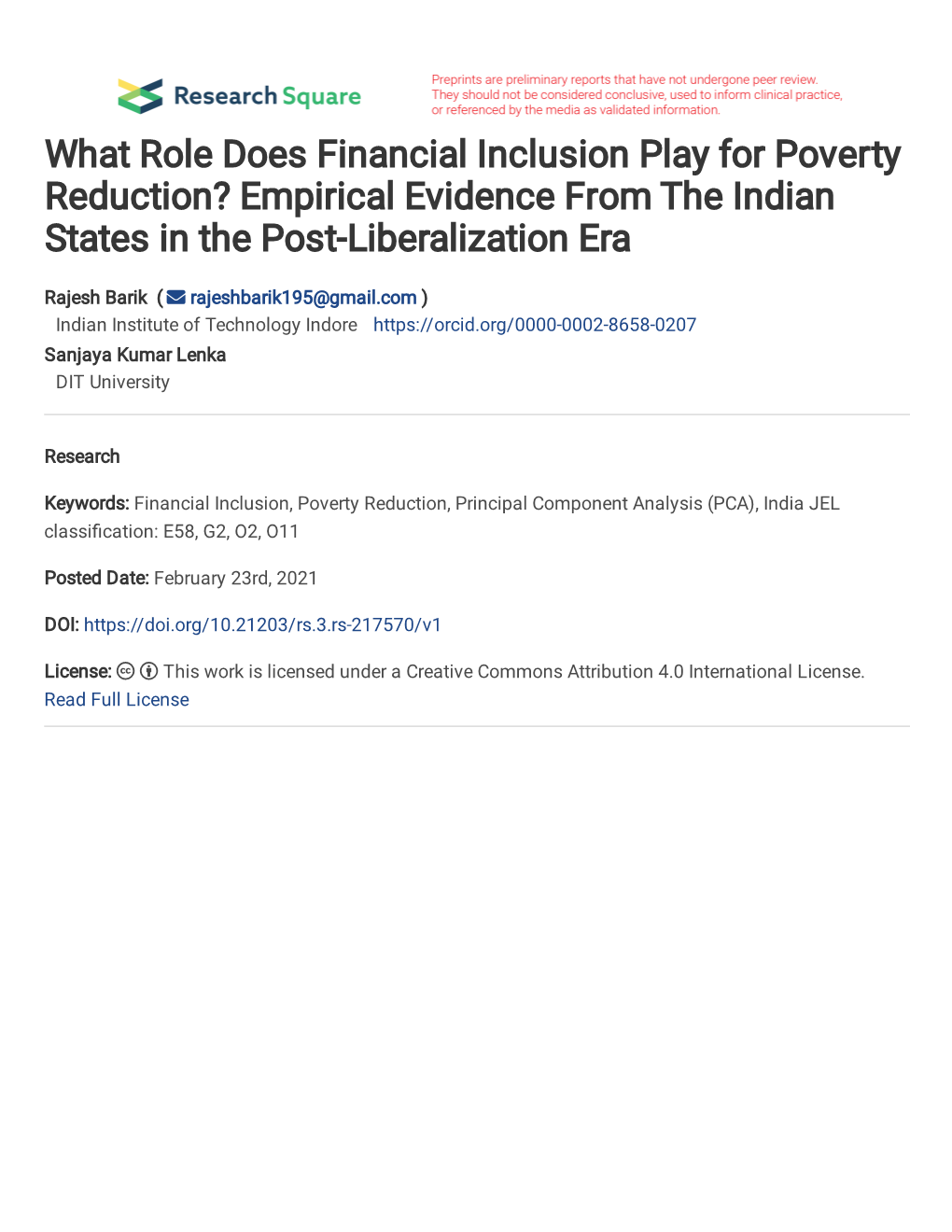 What Role Does Financial Inclusion Play for Poverty Reduction? Empirical Evidence from the Indian States in the Post-Liberalization Era
