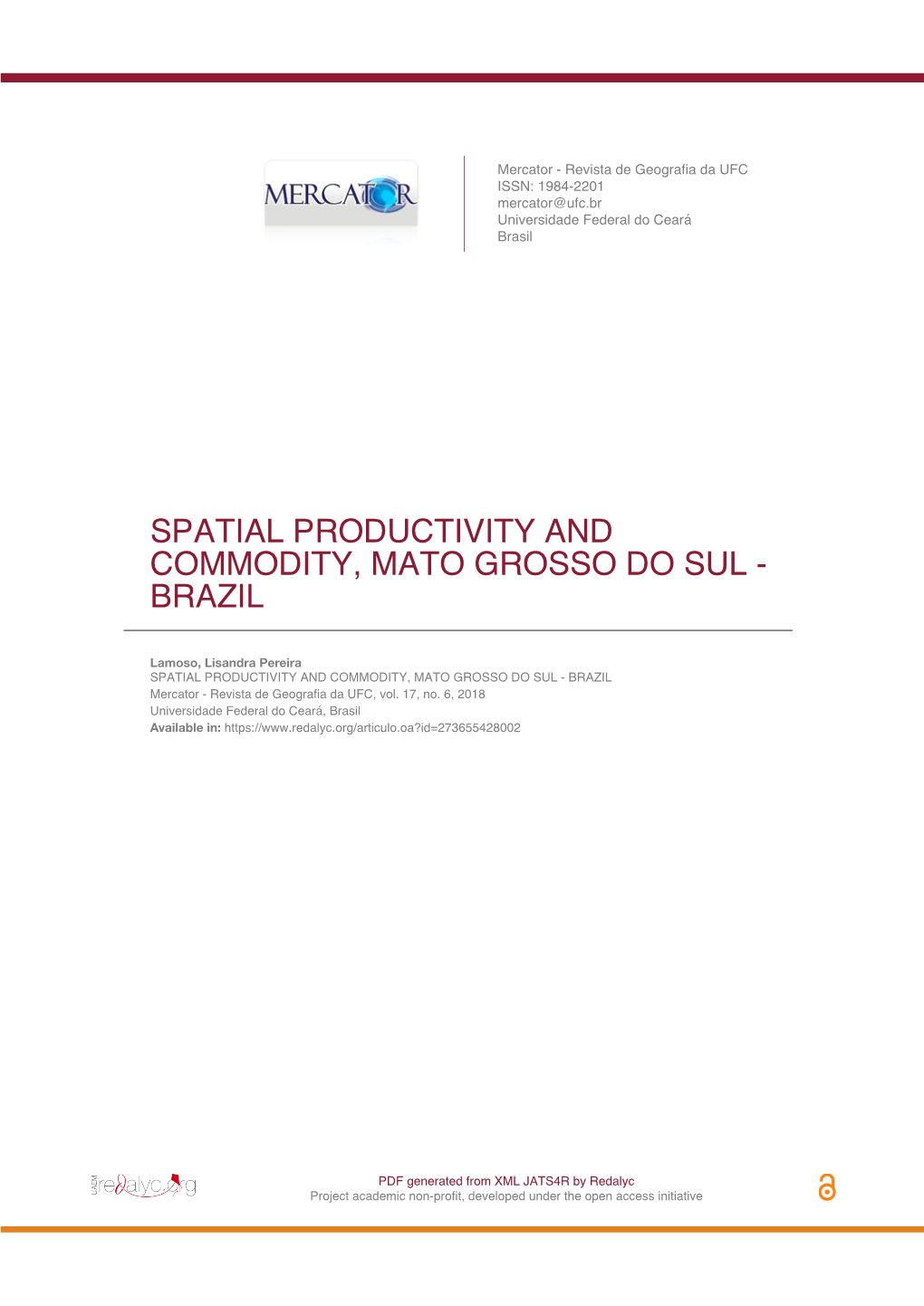 Spatial Productivity and Commodity, Mato Grosso Do Sul - Brazil