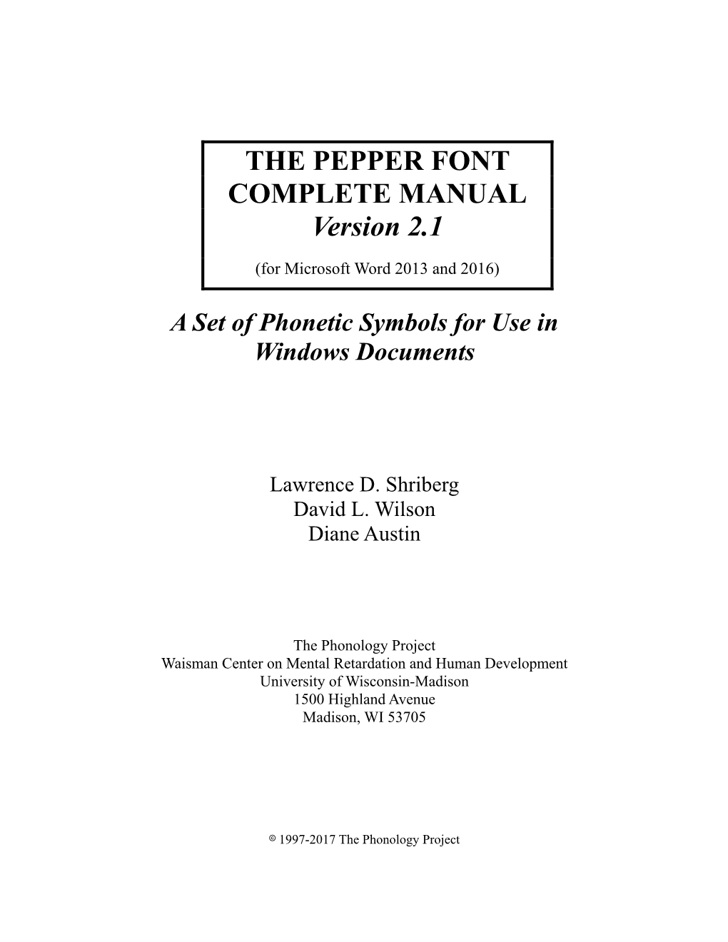 THE PEPPER FONT COMPLETE MANUAL Version