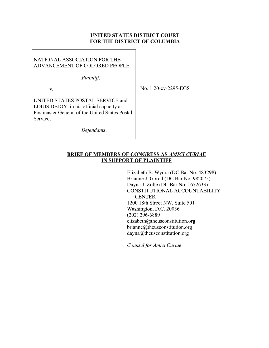 NAACP V. USPS Amicus Brief FINAL