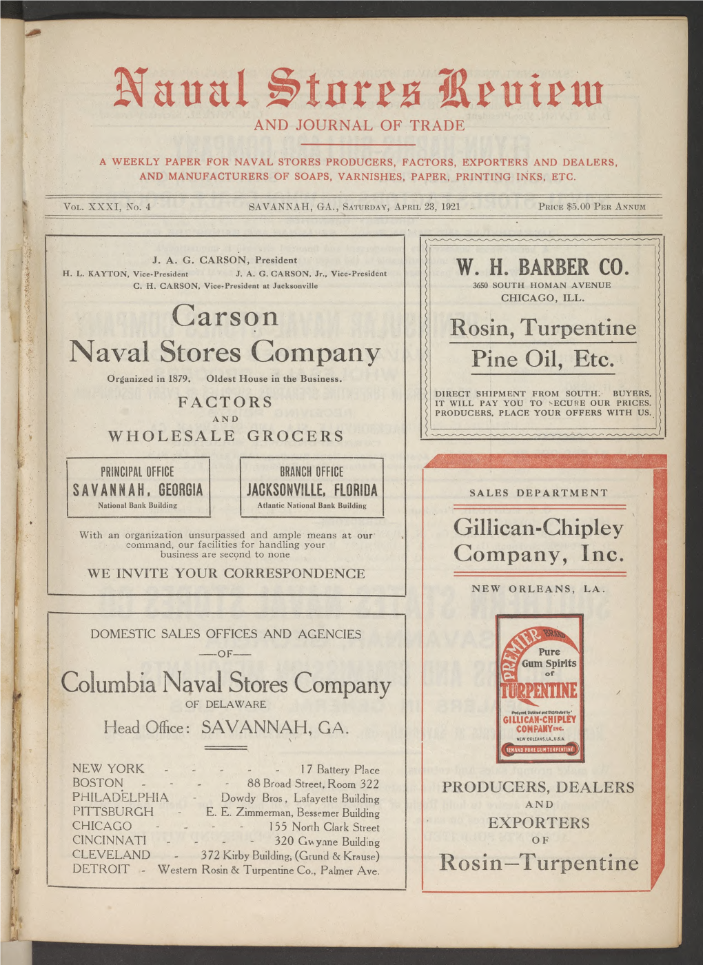 Naval Stores Review and JOURNAL of TRADE