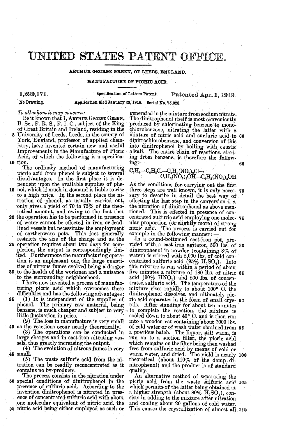 Nited States Patent Office. Arthur George Green, of Leeds, England