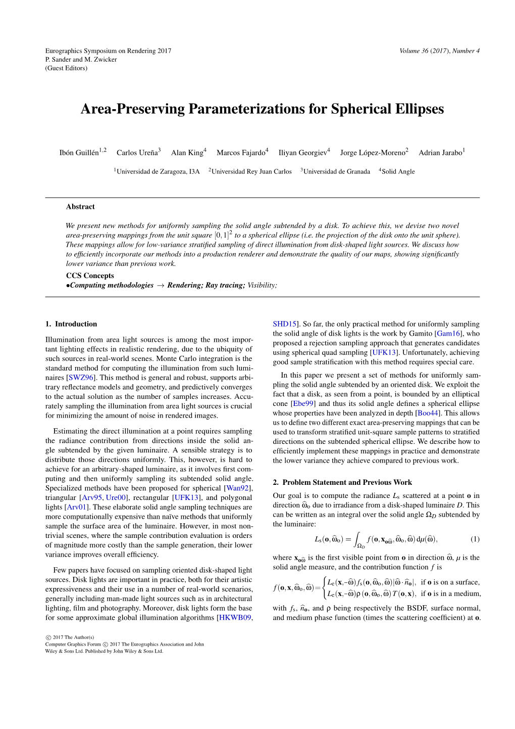 Area-Preserving Parameterizations for Spherical Ellipses