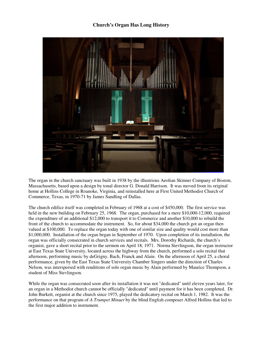 Church Organ History