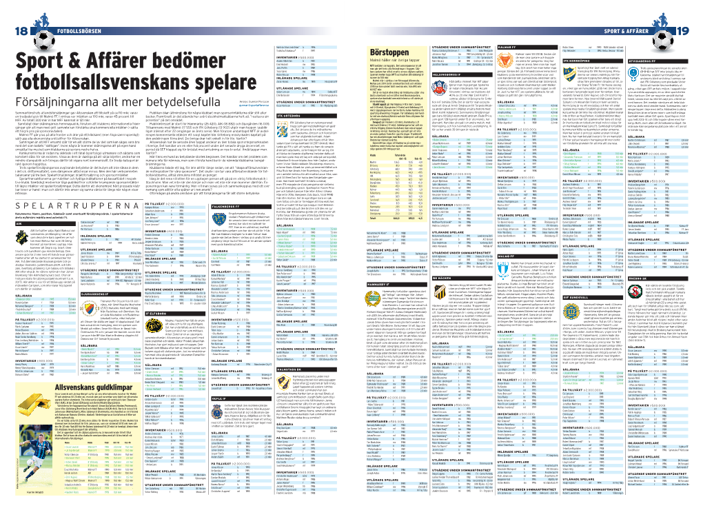 Sport & Affärer Bedömer Fotbollsallsvenskans Spelare