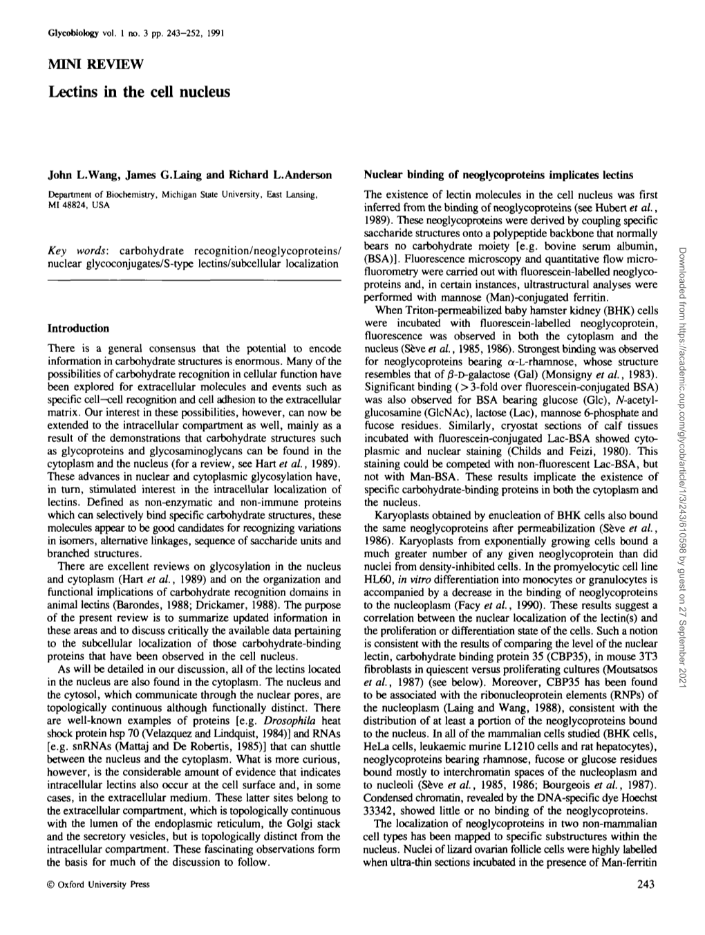 Lectins in the Cell Nucleus