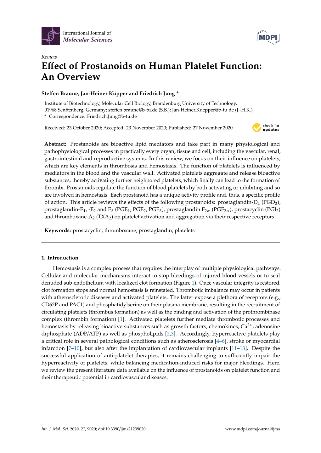 Effect of Prostanoids on Human Platelet Function: an Overview