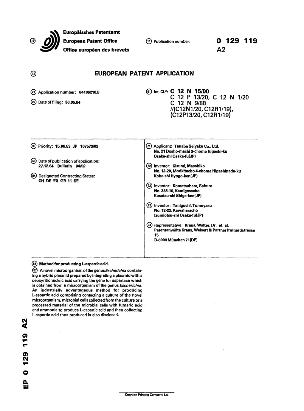 Method for Producting L-Aspartic Acid