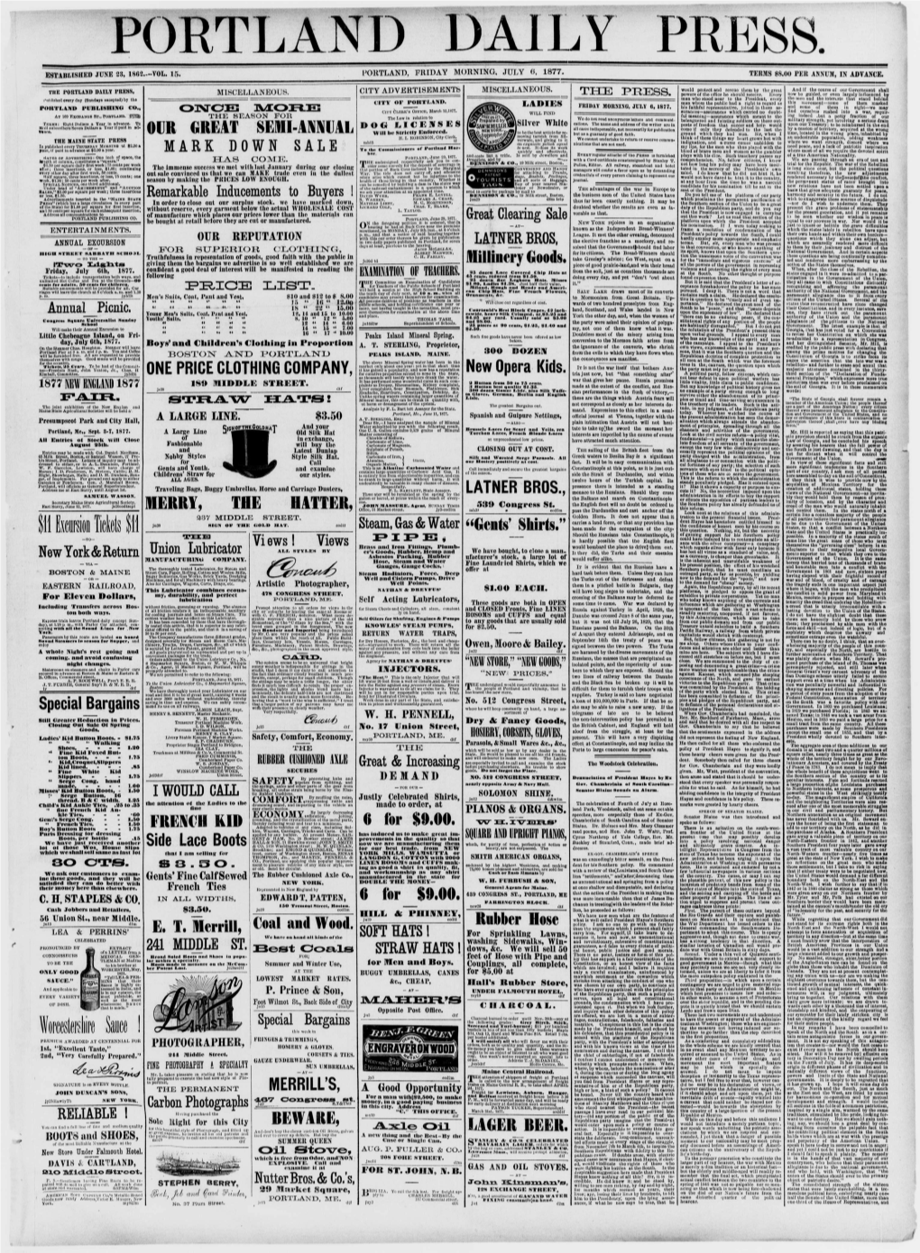 Portland Daily Press: July 6, 1877