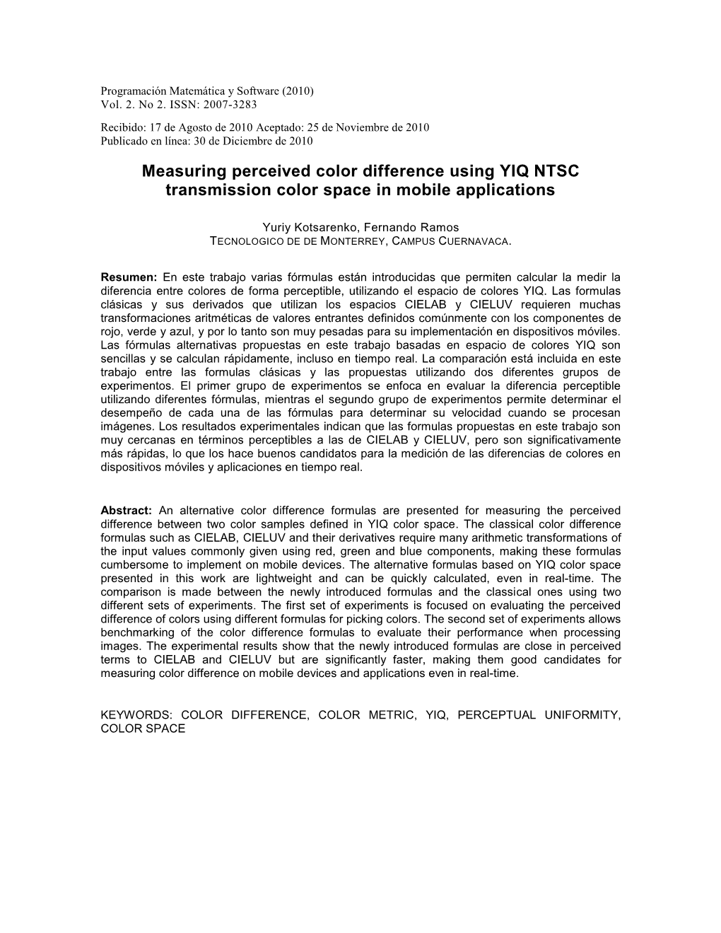 Measuring Perceived Color Difference Using YIQ Color Space