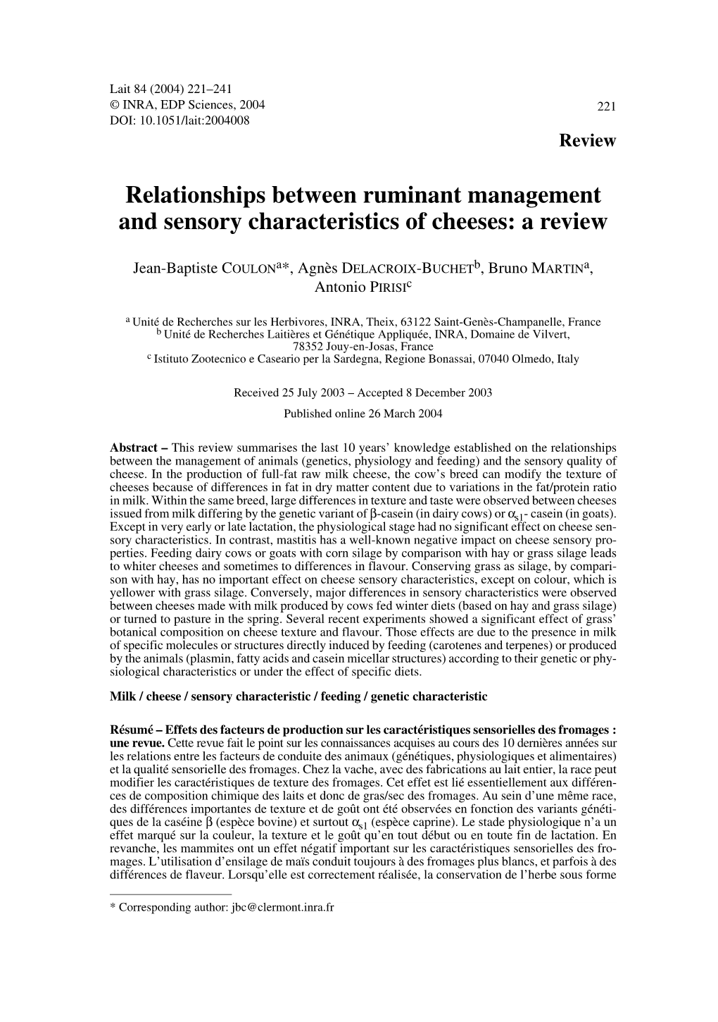 Relationships Between Ruminant Management and Sensory Characteristics of Cheeses: a Review