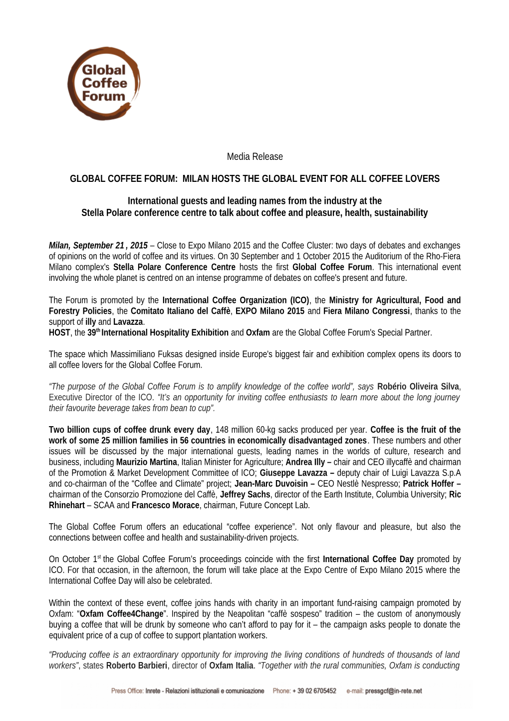 Media Release GLOBAL COFFEE FORUM