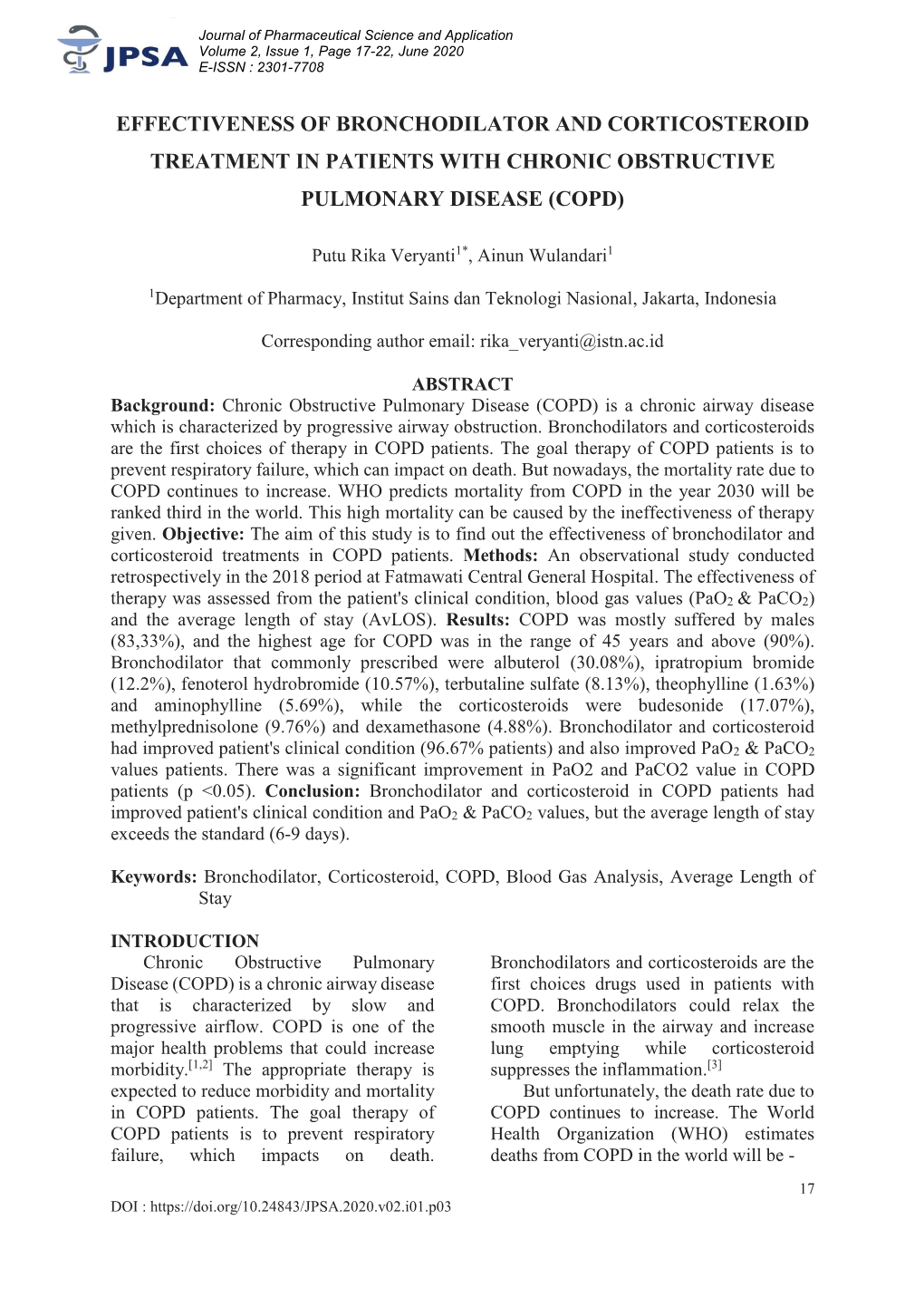 Effectiveness of Bronchodilator and Corticosteroid Treatment in Patients with Chronic Obstructive Pulmonary Disease (Copd)