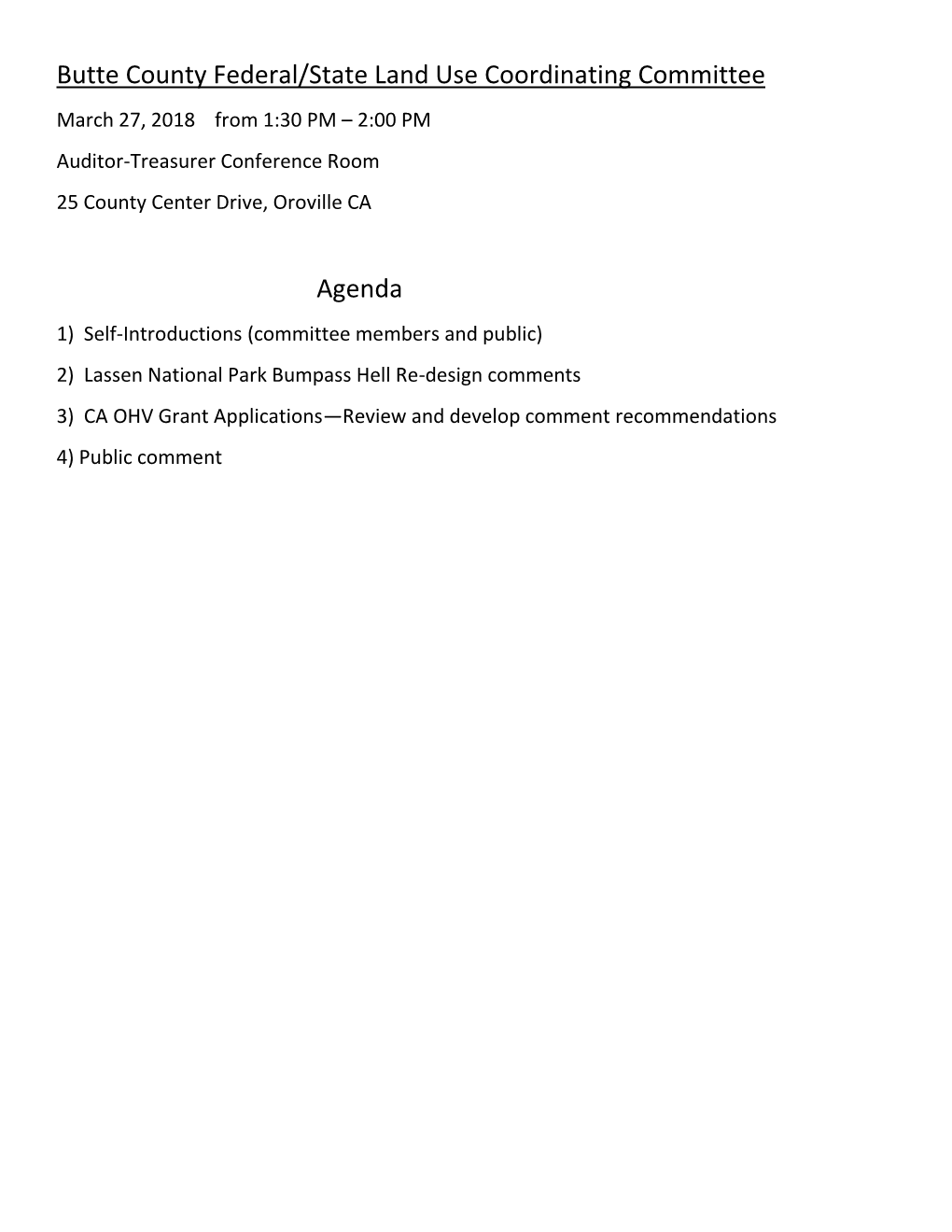 Butte County Federal/State Land Use Coordinating Committee Agenda