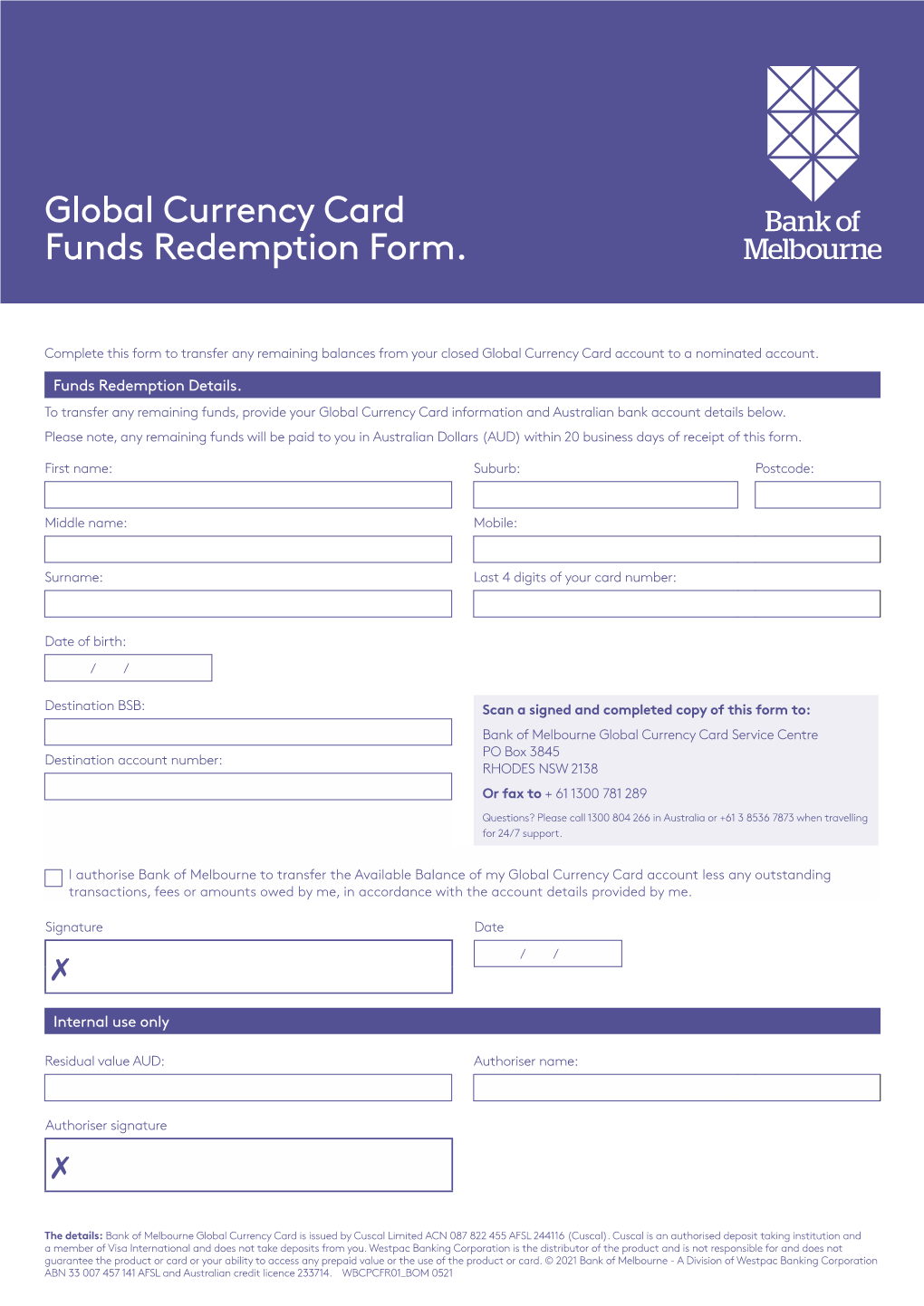 Global Currency Card Funds Redemption Form