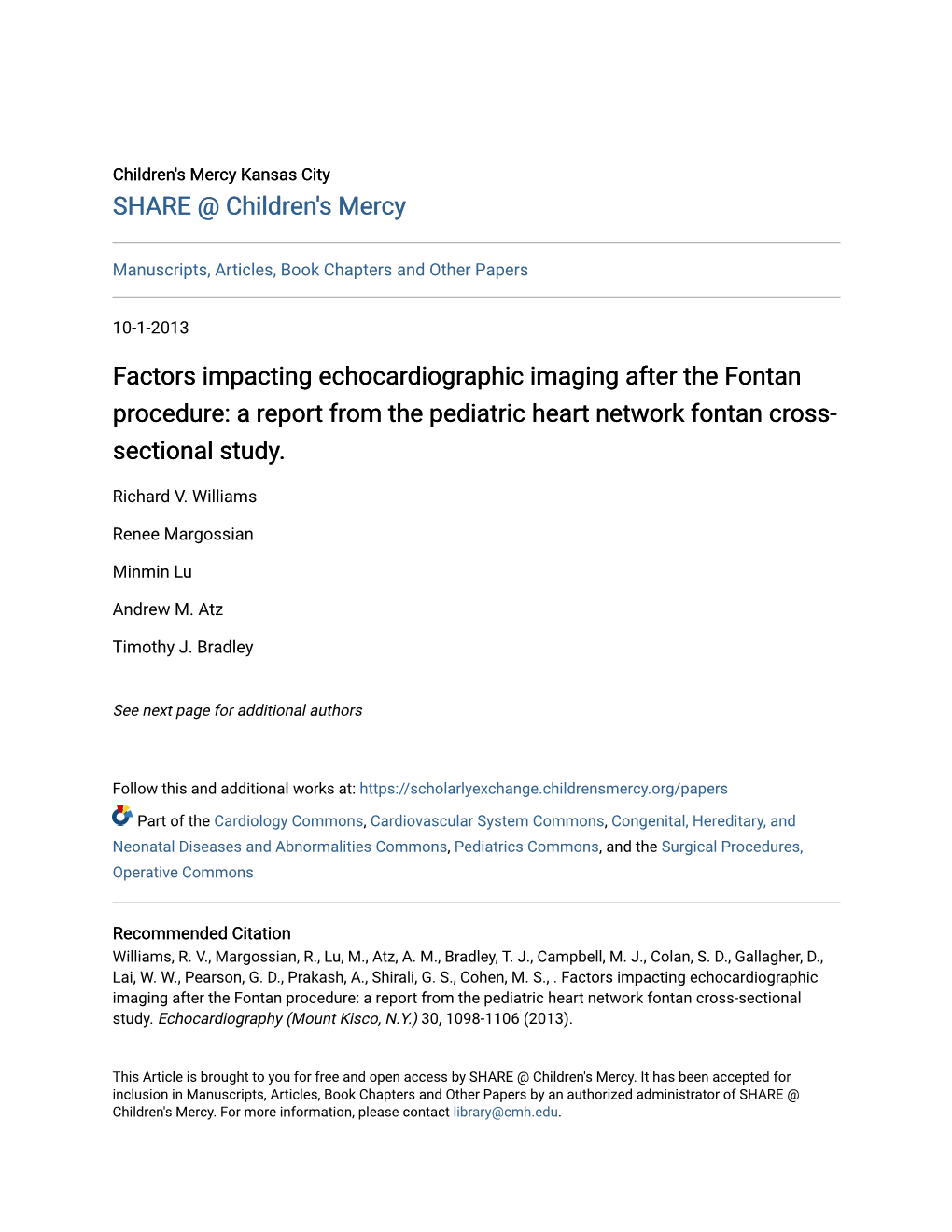 Factors Impacting Echocardiographic Imaging After the Fontan Procedure: a Report from the Pediatric Heart Network Fontan Cross- Sectional Study