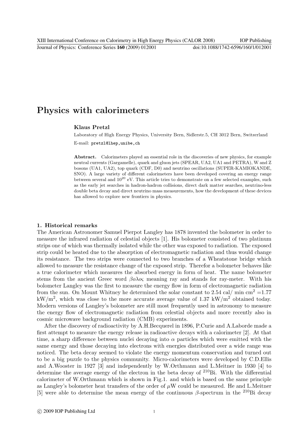 Physics with Calorimeters