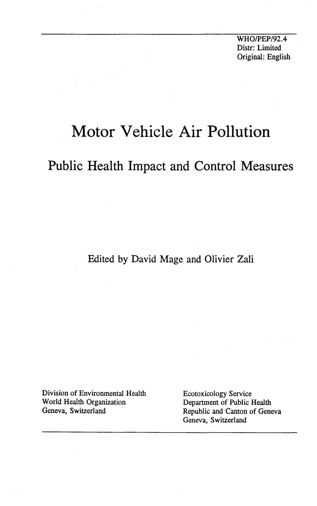 Motor Vehicle Air Pollution