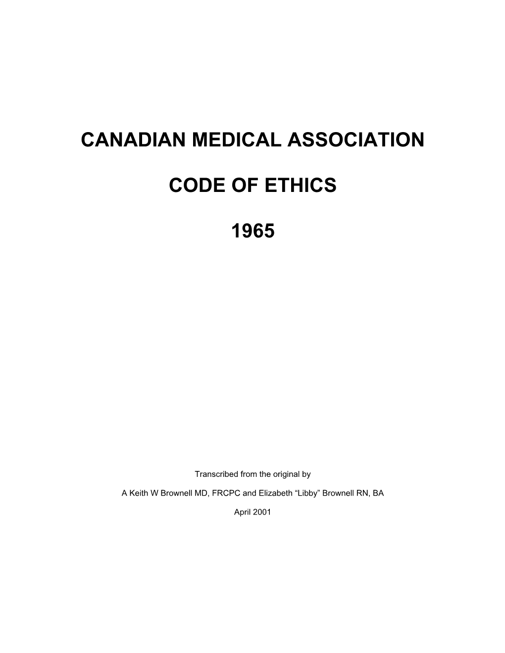 Canadian Medical Association Code of Ethics 1965