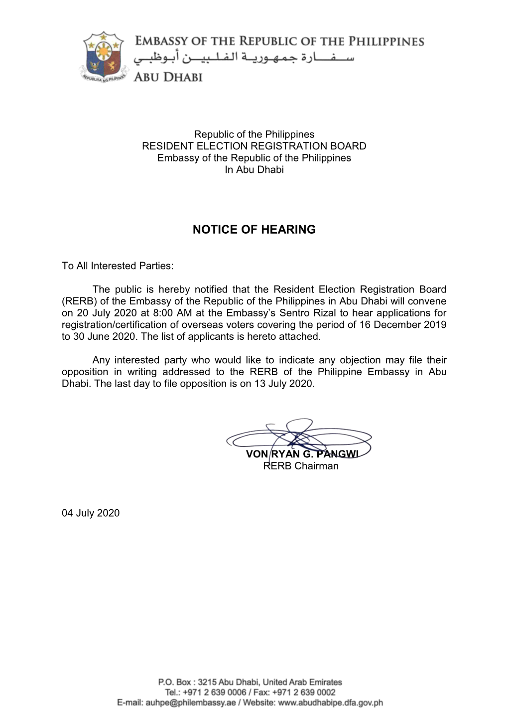 Notice of Hearing