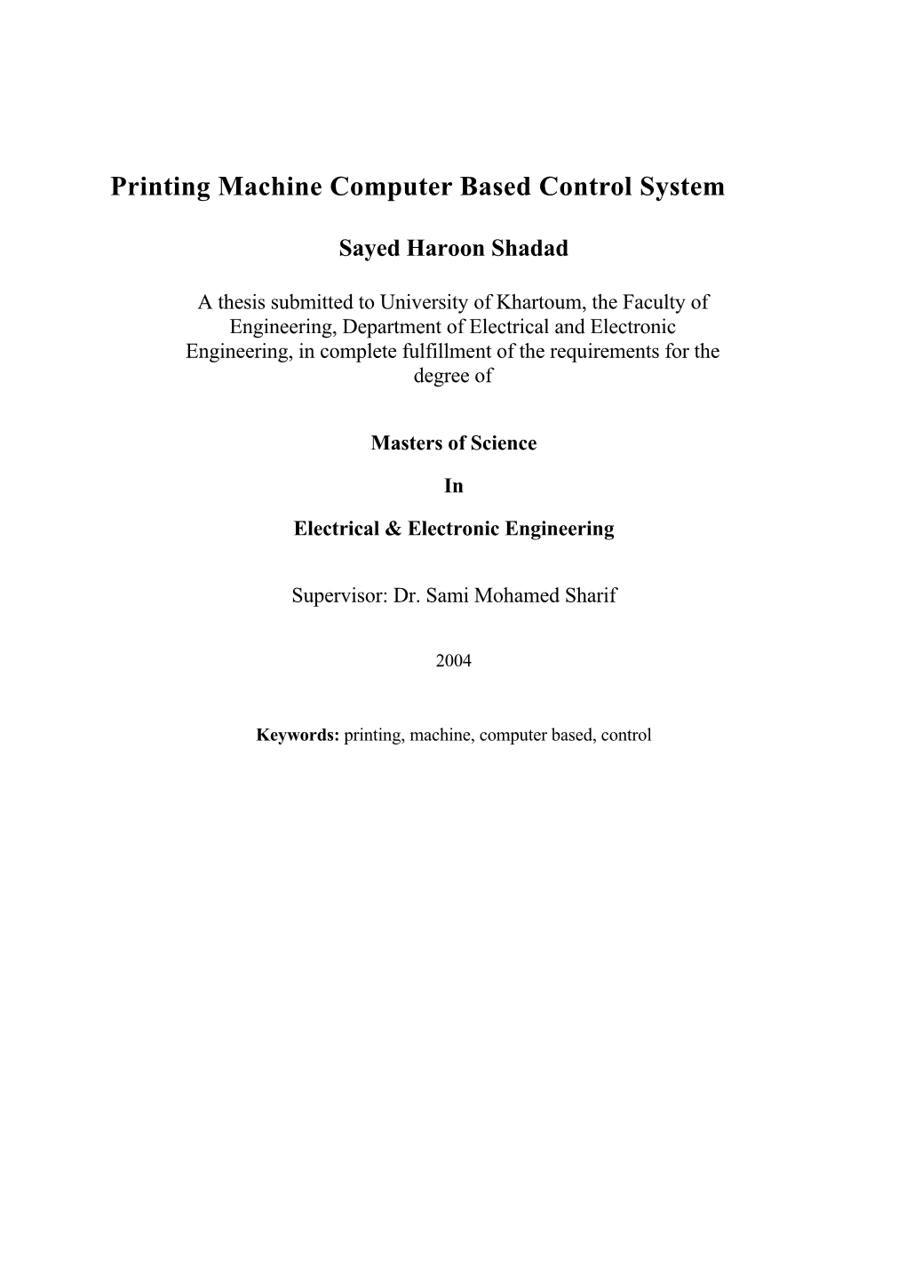 Printing Machine Computer Based Control System