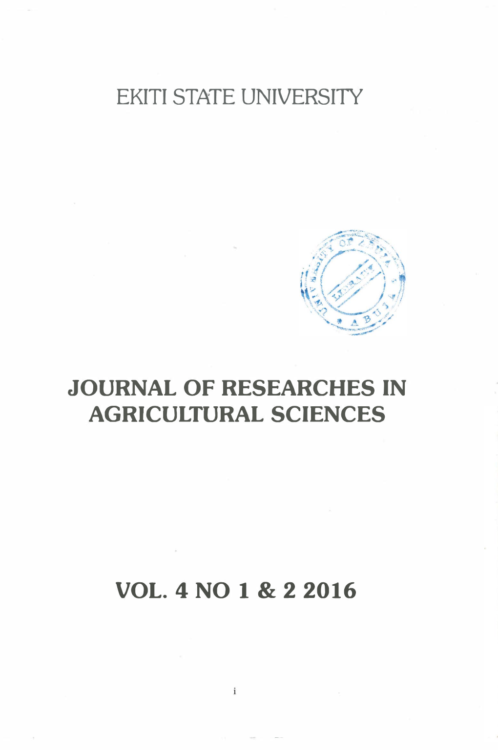 Journal of Researches in Agricultural Sciences