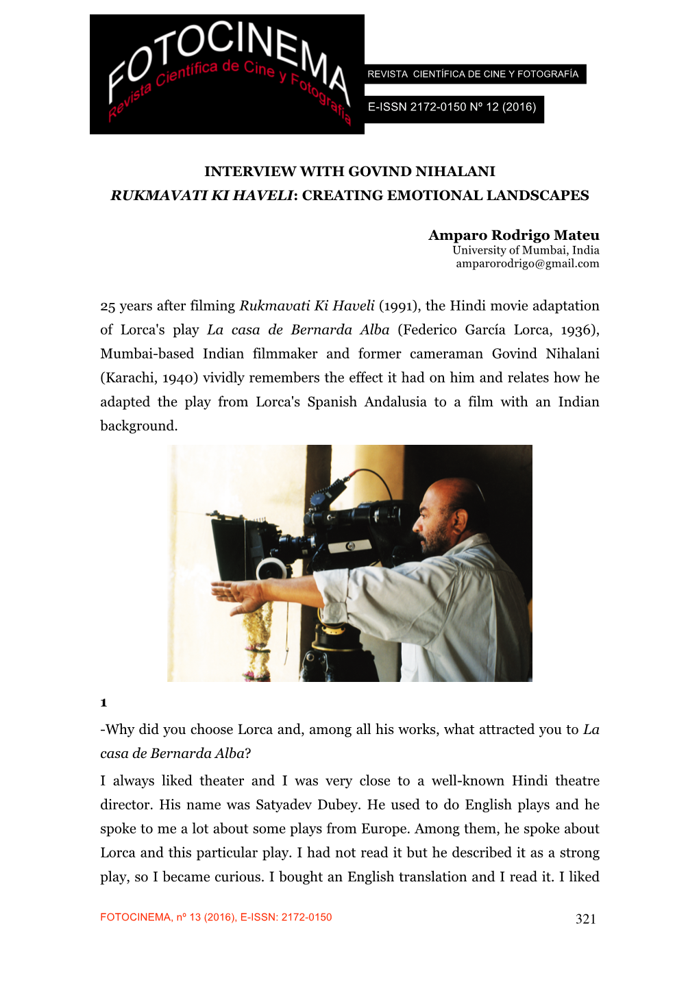 Interview with Govind Nihalani Rukmavati Ki Haveli:: Creating
