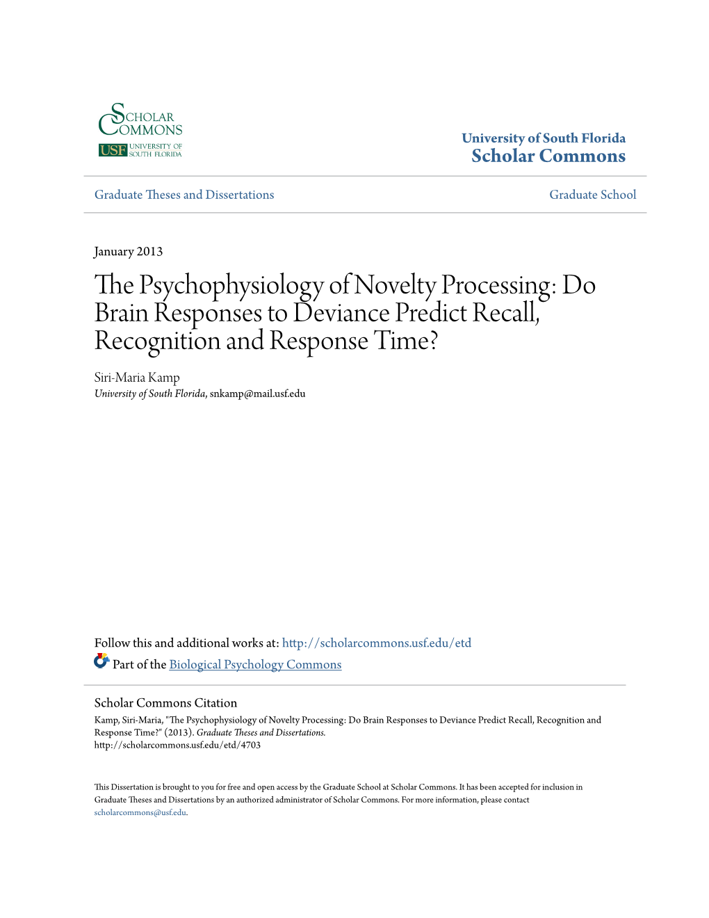 The Psychophysiology of Novelty Processing